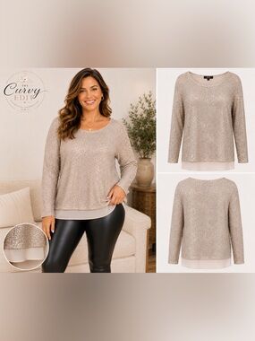 Alex Marie Sequin Layered Hem Top | Size Large | Champagne Sparkle Blouse